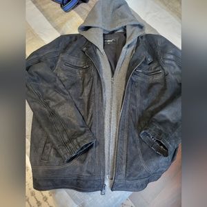 Mens Black Rivet leather coat size XL